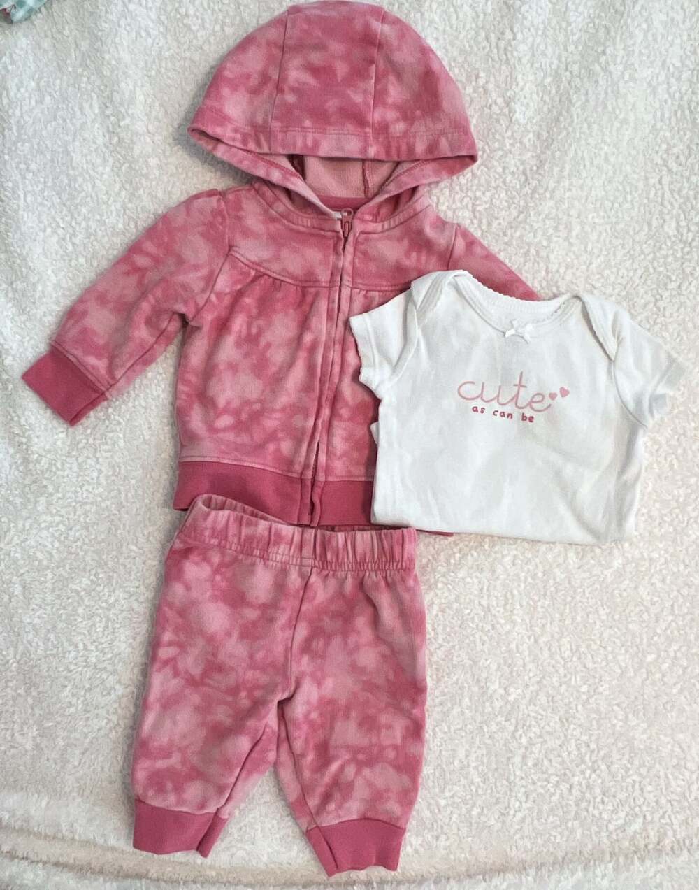 Child of Mine 3-Piece Outfit Set 0-3M Pink Tie Dye Hoodie Bodysuit Pants #baby g